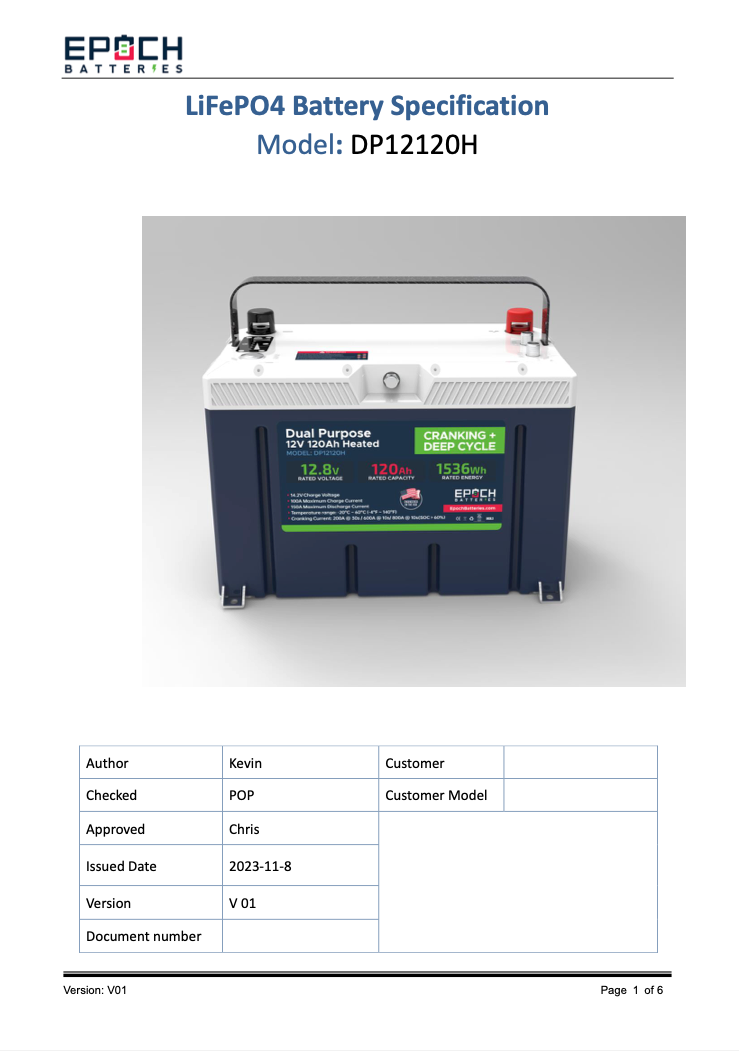 12V 120Ah - Group 27 - Cranking & Deep Cycle Lithium Battery (Dual Purpose)