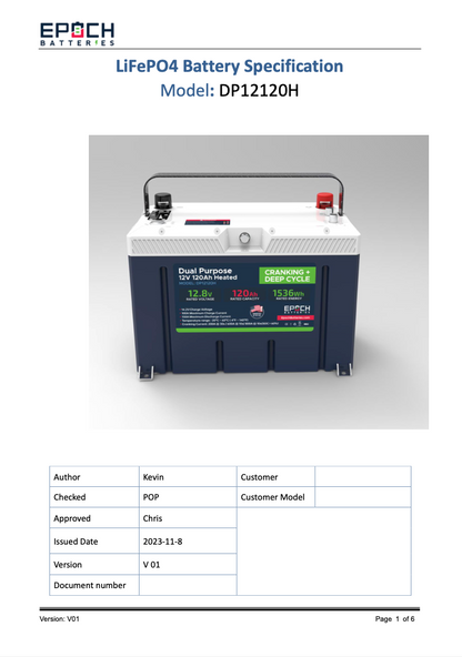 12V 120Ah - Group 27 - Cranking & Deep Cycle Lithium Battery (Dual Purpose)