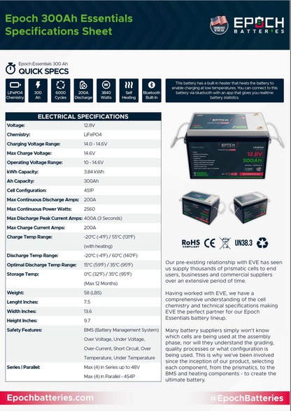 12V 300Ah | Heated & Bluetooth | LiFePO4 Battery - Epoch Essentials