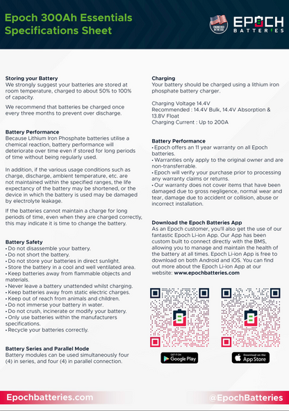 12V 300Ah | Heated & Bluetooth | LiFePO4 Battery - Epoch Essentials